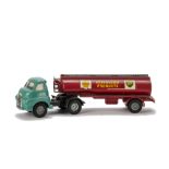 A Tri-ang Spot-On No.158a/2 Bedford S Type Shell Tanker, turquoise green cab, red tank, black