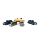 A Dinky Toys 39b Oldsmobile Sedan, violet blue body, black ridged hubs, F-G, 39e Chrysler Royal