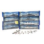 1:1200 Minic Ships by Hornby, including USS Missouri, KM Bismarck, SS United States, HMS Vanguard,