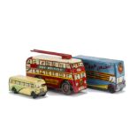 Wells-Brimtoy Trolley Bus and Removals Van, clockwork Bus including conductor, F-G, some creasing