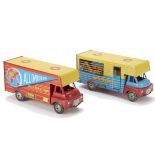 Wells-Brimtoy No.705 Horse Box, blue/red/yellow, plastic upper cab, tinplate body, clockwork