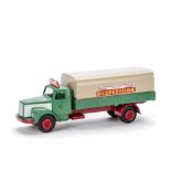 A Tekno 450 Scania Vabis Covered Lorry 'Bilspedition', green cab and back, red chassis and hubs, tan
