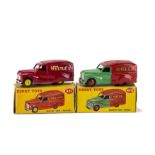 Dinky Toys 471 Austin 'Nestles' Van, red body, yellow ridged hubs, 470 Austin 'Shell' Van, green/red