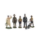 Britains pre WW2 version Boy Scouts (5) and Scoutmaster, painters (2) and City of London