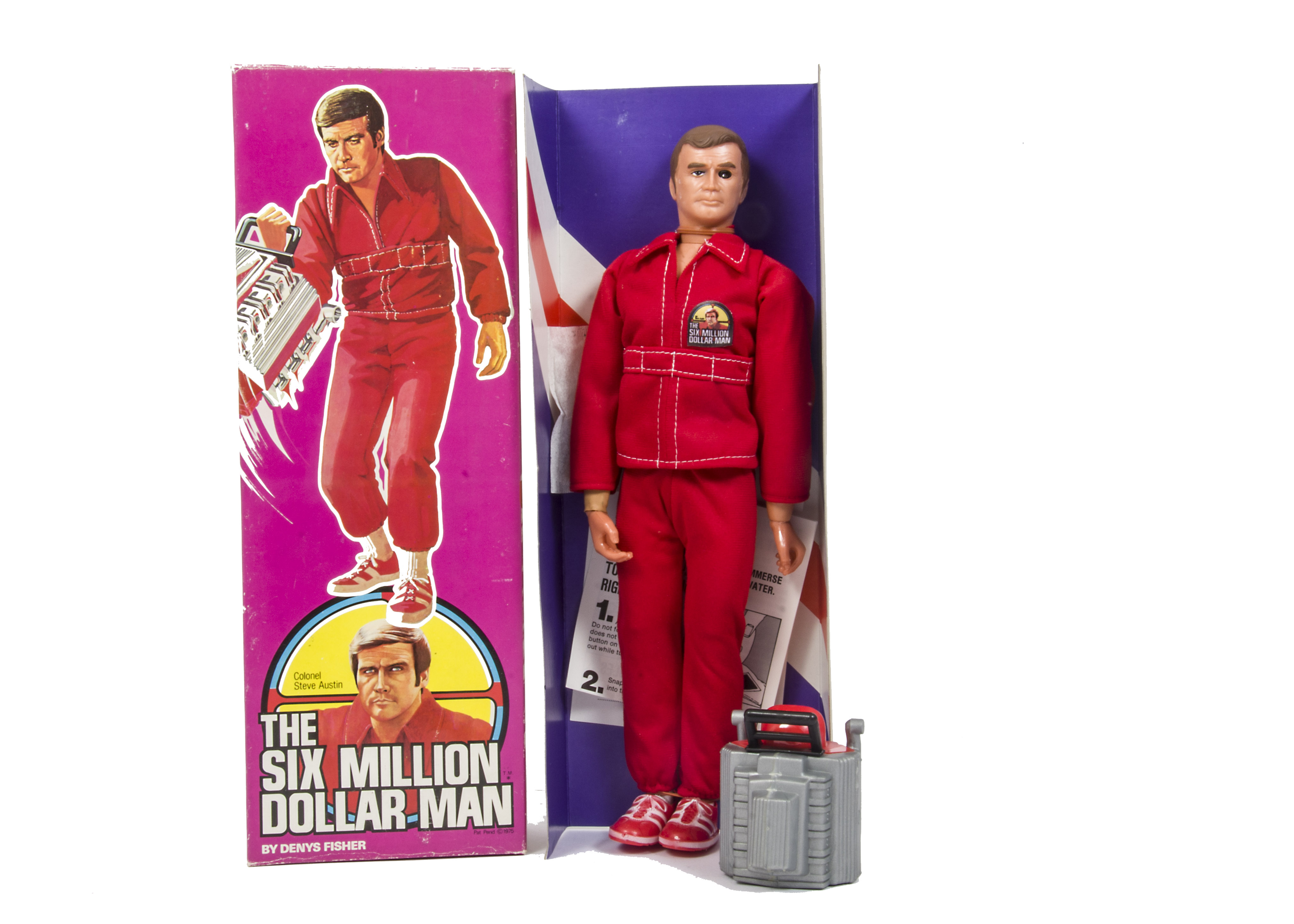 A Denys Fisher Six Million Dollar Man Action Figure, Colonel Steve Austin in red jumpsuit complete