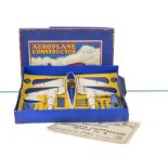 A Meccano Airplane Constructor Model 0, Bi-plane in blue and white tied into original box, with
