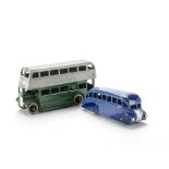 Early Post-War Dinky Toys 29b Streamlined Bus, two-tone blue body, open rear window, black smooth