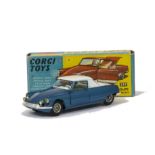 A Corgi Toys 259 Citroen 'Le Dandy' Coupe, metallic blue body, white roof and boot, wire wheels,