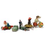 Tinplate Clockwork Novelty Toys, Lehmann Nr.827/1 Susi Tortoise, Biller Bimbo Clown Car, Arnold