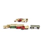 Dinky Toy Small Commercial Vehicles, 29c Double Decker Bus (2), both 1st type, one red/cream, one