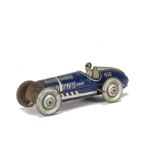 A Marx Toys or Similar Tinplate Clockwork Racing Car, dark blue body, 'Super Reinforced' tyres,