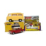 A Telsada (Hong Kong) Plastic Ford Thames 'Airborne' Caravan, yellow body, red interior, friction