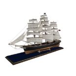A well made scratch built model of 'Cutty Sark', constructed mainly in wood with cloth sails and