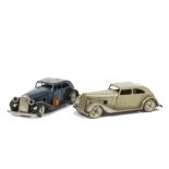 Tri-ang Minic pre-war Cars, 4M Sports Saloon, in ivory, G, some minor surface rusting, petrol can