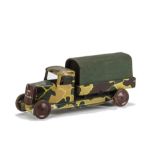 A Wells Brimtoy Covered Army Lorry, circa 1940, detailed tinprinted camouflage body with cloth tilt,