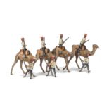 Britains loose Egyptian Camel Corps from set 48, wire tail version, 4 camels with 7 riders, F-G, (11