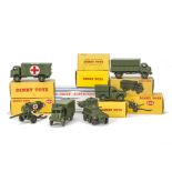 Dinky Toys 651 Centurion Tank, 670 Armoured Car, 692 5.5 Medium Gun, 626 Military Ambulance, 621 3-