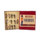 Britains set 9428 Drum & Pipe Band, Irish Guards, restrung in ROAN box, VG in G box, minor