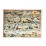 A Saussine of Paris France Aviation Game, large thin card board fixed to linen back type paper and