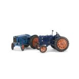 A Chad Valley Large Fordson Major Tractor, dark blue body, orange wheels, rubber tyres, P-F, some
