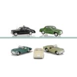Early Issue Corgi Toys, 204M Rover 90, green body, flywheel motor, 305 Triumph TR3, metallic olive