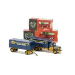 A Tekno 451/452 Scania Vabis Covered Truck & Trailer 'ASG', both dark blue body and tilt, yellow