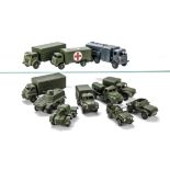 Military Dinky Toys, including 622 Army Truck, 643 Water Tanker, 642 Pressure Refueller, 626