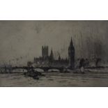 A collection of eight etchings by Percy Richardson and Henry Walker, including five coloured