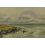 C A Litchfield, watercolours, lake scene, signed lower right, 15 cm x 34 cm, Mountain landscape,