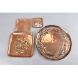 A John Pearson rectangular hammer beaten copper tray, with banded design, signed to reverse JP,
