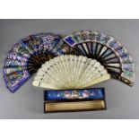 A collection of four 19th Century Chinese fans, including one in ivory with carved and pierced