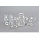 A collection of cut glass ware, including a set of four 19th Century oval table salts on swept
