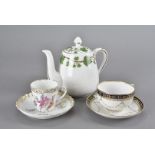 A Dresden porcelain part dessert and coffee set, a Royal Crown Staffordshire transfer printed tete a