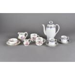 A Crown Derby coffee set, Derby posies, continental transfer printed coffee set with pot