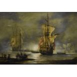 A 20th Century laid down over painted print, HMS Victory in gilt frame, 30 cm x 43 cm