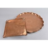 Two Herbert Dyer copper arts and crafts trays, one of square shape, 27 cm square, the other circular