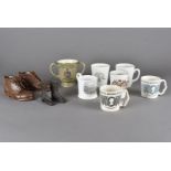 A quantity of crested china, together with a Foley Wilkinsons faience crested twin handled mug, a