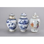 An 18th Century Chinese famille rose ovoid tea caddy, decorated with fisherman and merchants and a