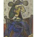 A pair of 1980s Picasso prints, one entitled 'Femme Assisi dan fauteui', 54cm by 67cm, the other 'Le