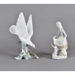 Two Lladro figure groups, dove on olive branch model 4550, 28 cm high together with young girl