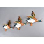 Three graduated Beswick flying ducks, largest 26 cm x 25 cm, smallest 18 cm x 17.5 cm (3)