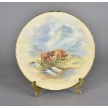 An English porcelain cabinet plate, in the Worcester style painted by F Clark with scene of highland