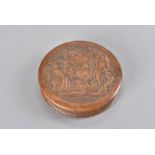A 19th Century pressed maple circular snuff box, the top with relief decoration titled 'Retour De