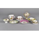 An Augustus Rex pink chocolate cup and saucer, a Meissen cabinet cup and saucer, and a quantity of