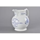 A Coalport blue and white General Election jug 1906, marked Shrewsbury, Sir Clement Lloyd Hill, K.