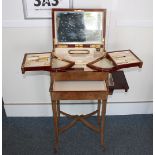 A Mappin and Webb art deco walnut lady's dressing table box on stand, with hinged lid opening to