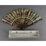 A J Duvelleroy tortoiseshell and paper fan, the printed scene of allegorical figures in a middle