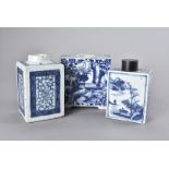 A 17th Century Chinese porcelain rectangular blue and white tea caddy, each panel with painted