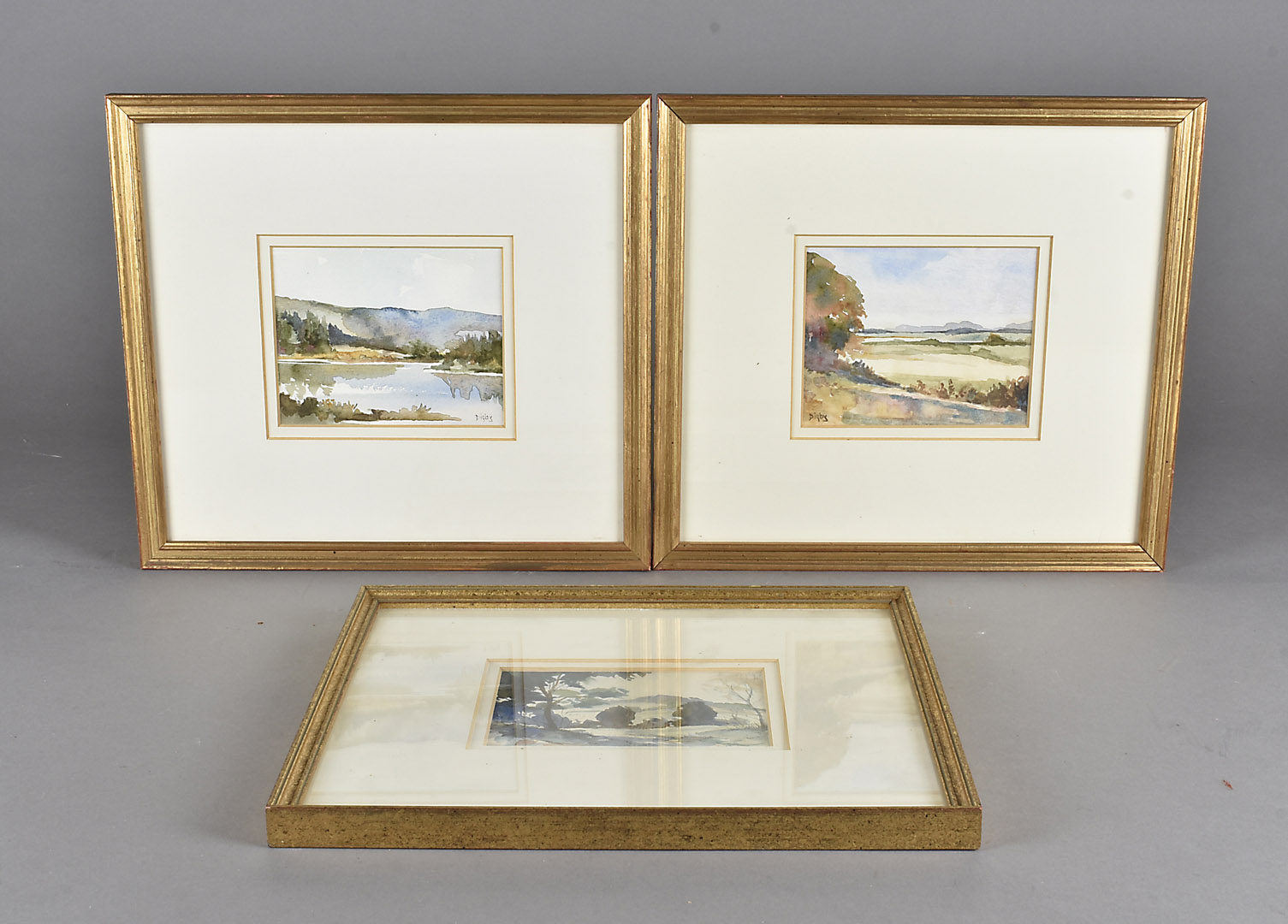 Three Digby Page watercolours, landscape scenes, 8 cm x 12.5 cm, framed and glazed (3)