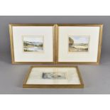 Three Digby Page watercolours, landscape scenes, 8 cm x 12.5 cm, framed and glazed (3)